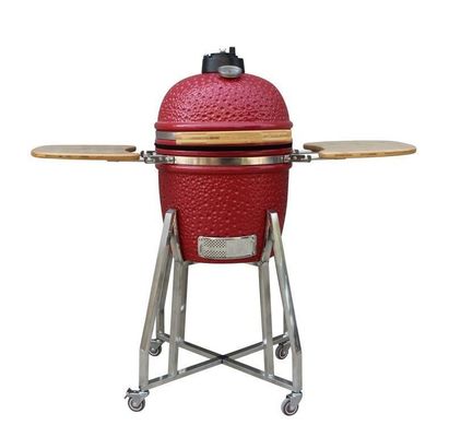 스테인리스 손수레와 옆 테이블을 가진 세라믹 15 인치 Kamado 석쇠 빨간색 39cm