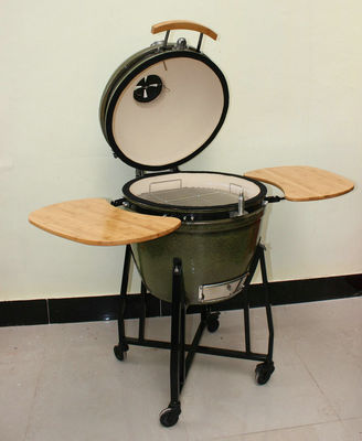 손수레와 옆 테이블을 가진 세라믹 Kamado 석쇠 23 인치 옥외 목탄 열대 녹색 59cm