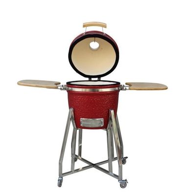 Kamado 손수레와 옆 테이블을 가진 15 인치 목탄 세라믹 흡연자 빨간색 39cm