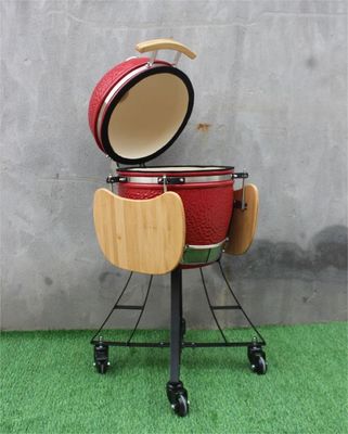 손수레와 옆 테이블을 가진 17 인치 세라믹 주전자 BBQ 왕 빨간색 44cm